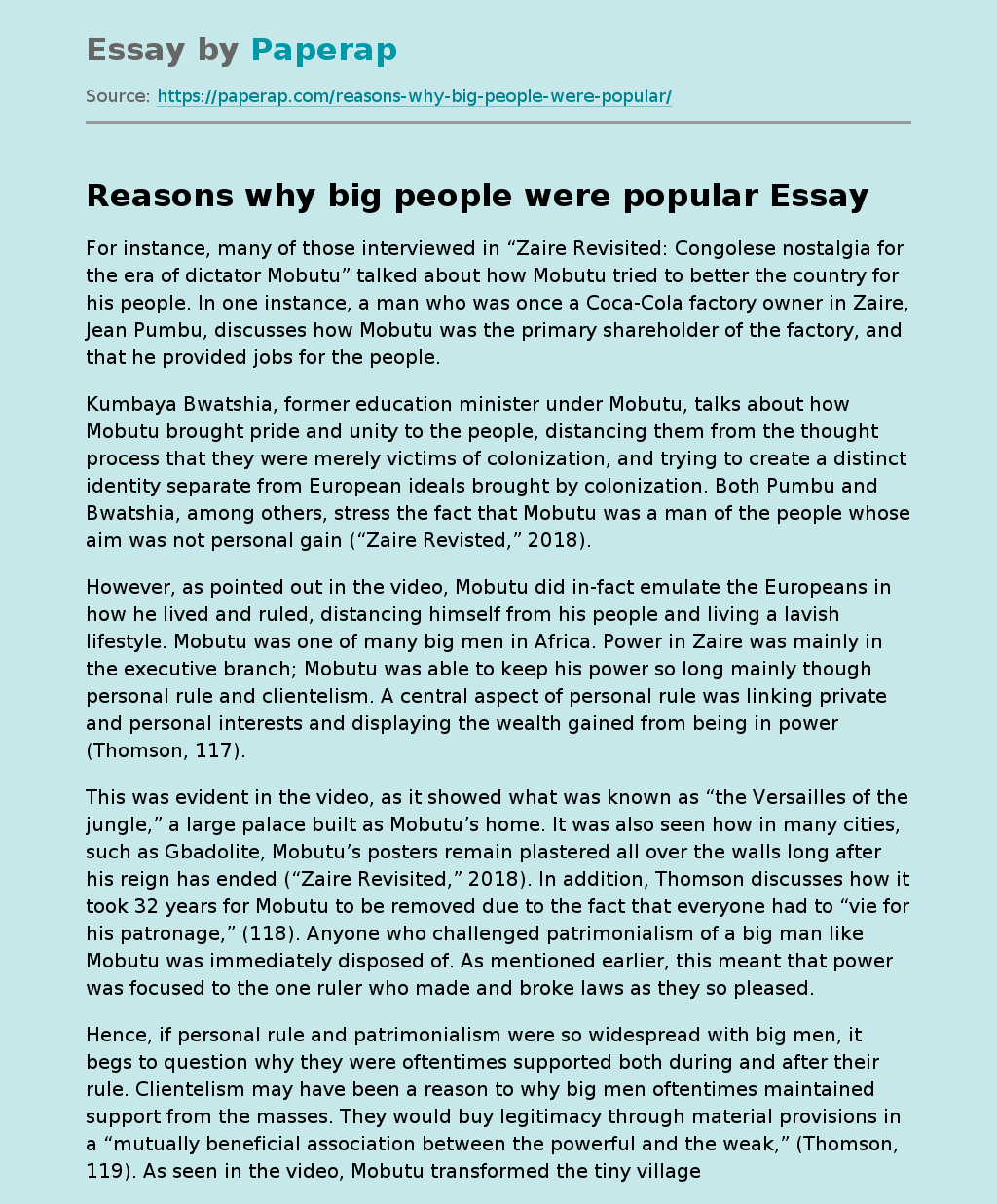 Reasons why big people were popular