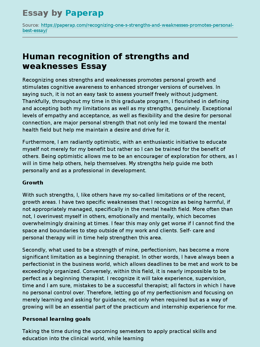 Human recognition of strengths and weaknesses