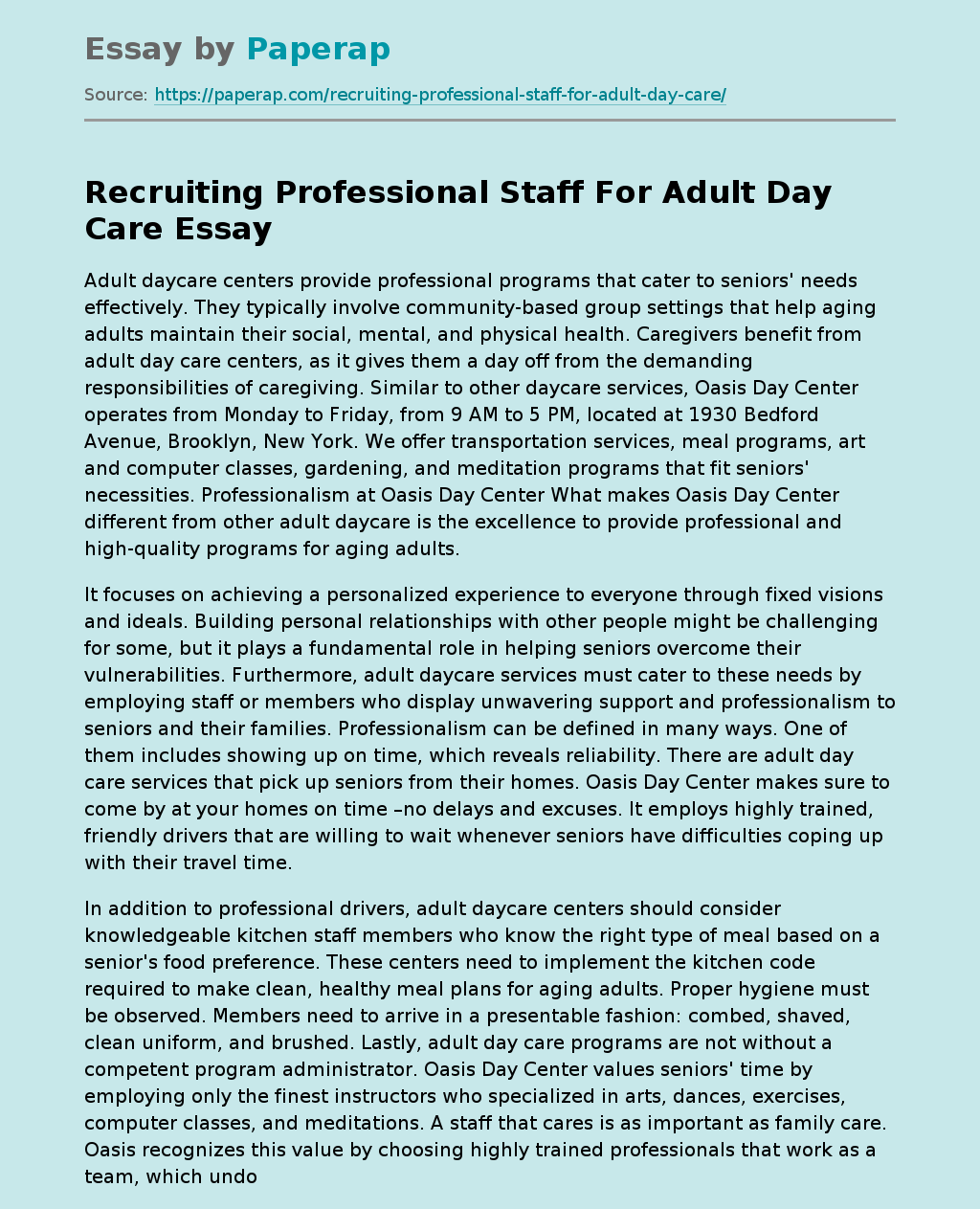 Recruiting Professional Staff For Adult Day Care