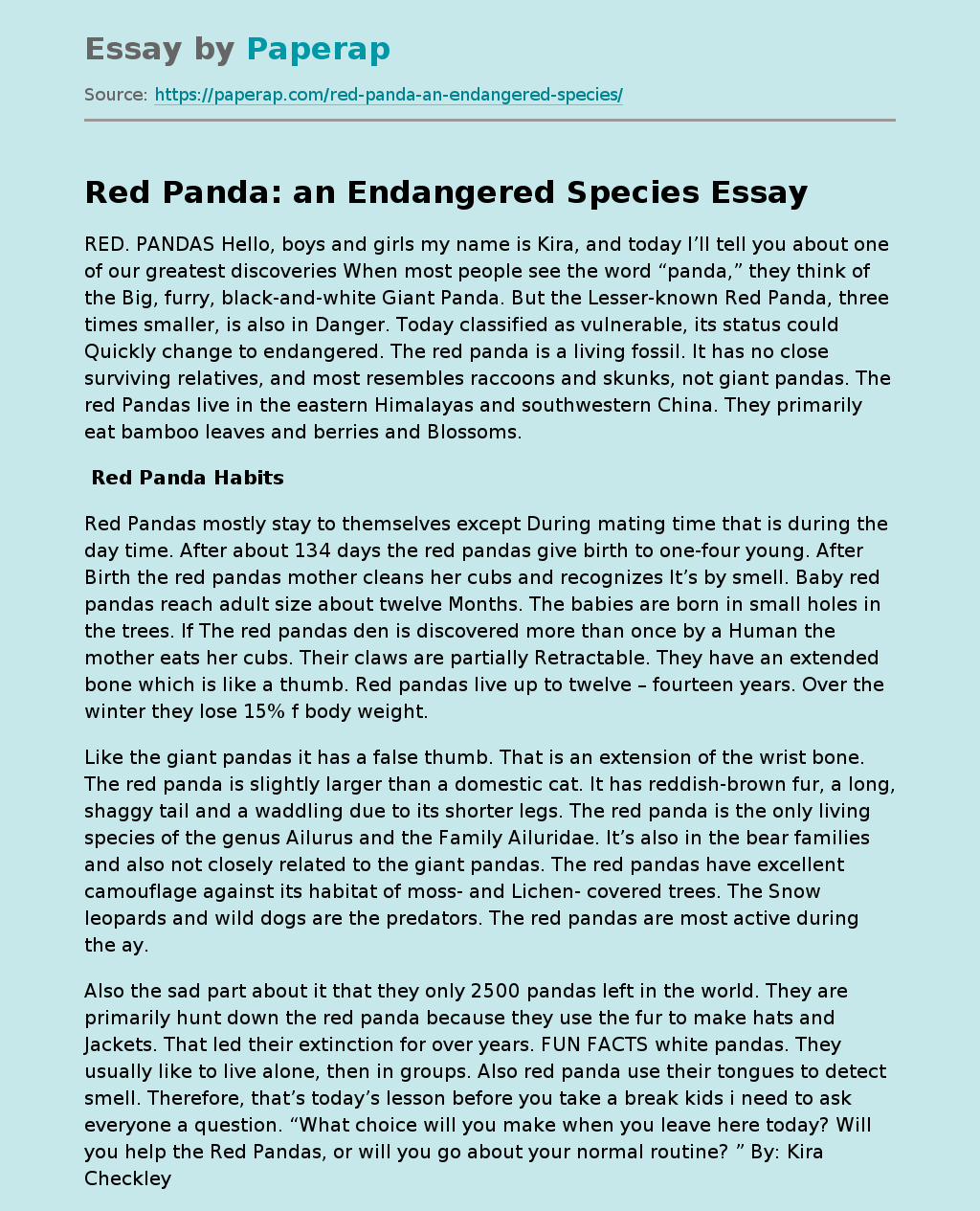 Red Panda: an Endangered Species
