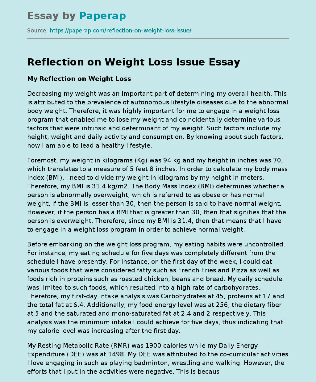 Reflection on Weight Loss Issue