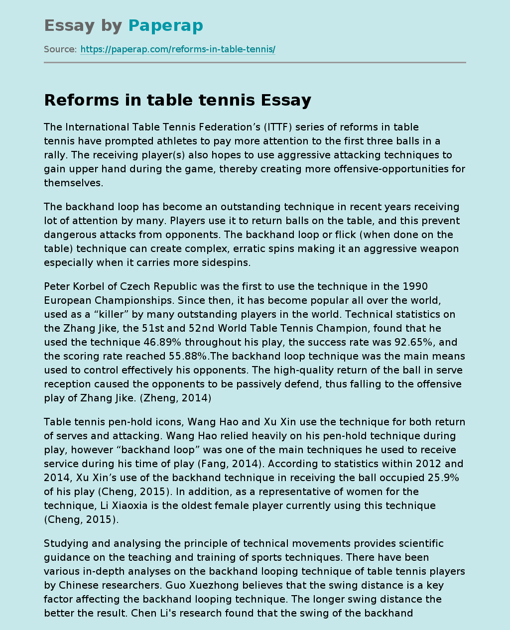 Reforms in table tennis