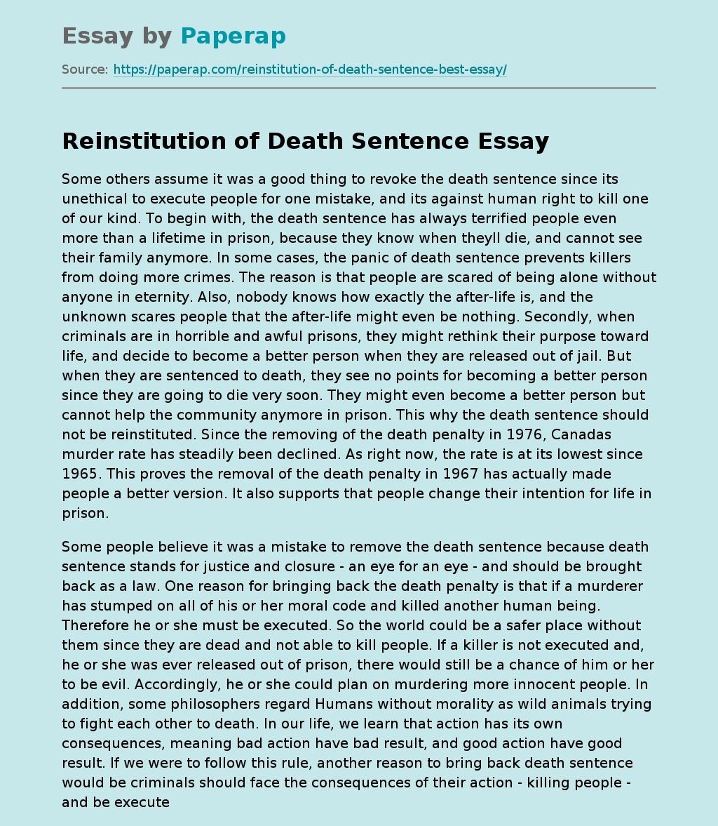 Reinstitution of Death Sentence: Pros and Cons