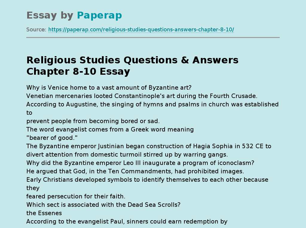 Religious Studies Questions & Answers Chapter 8-10