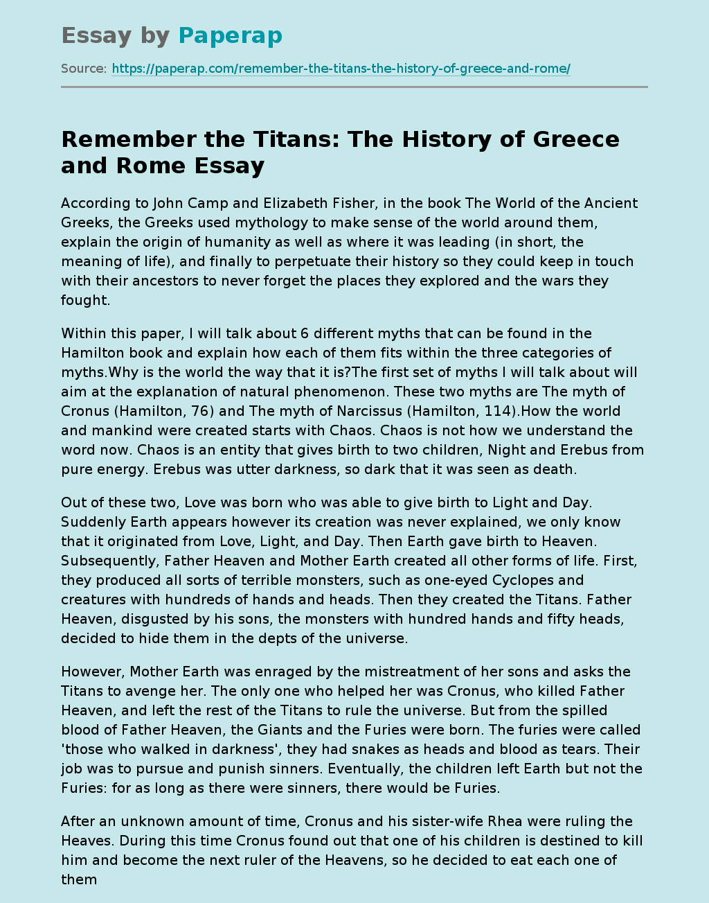 Remember the Titans: The History of Greece and Rome