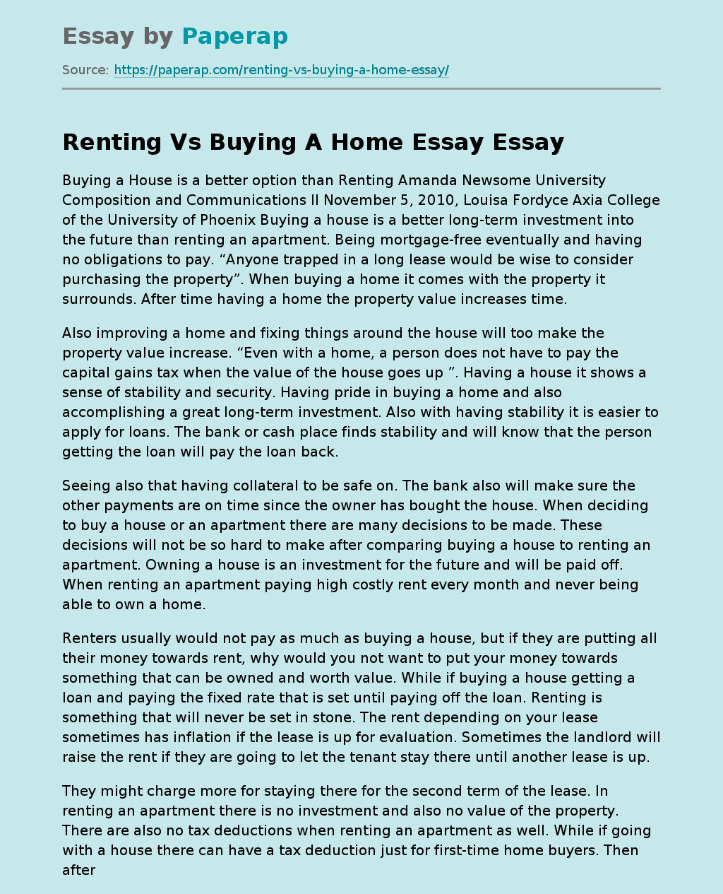 Renting Vs Buying A Home