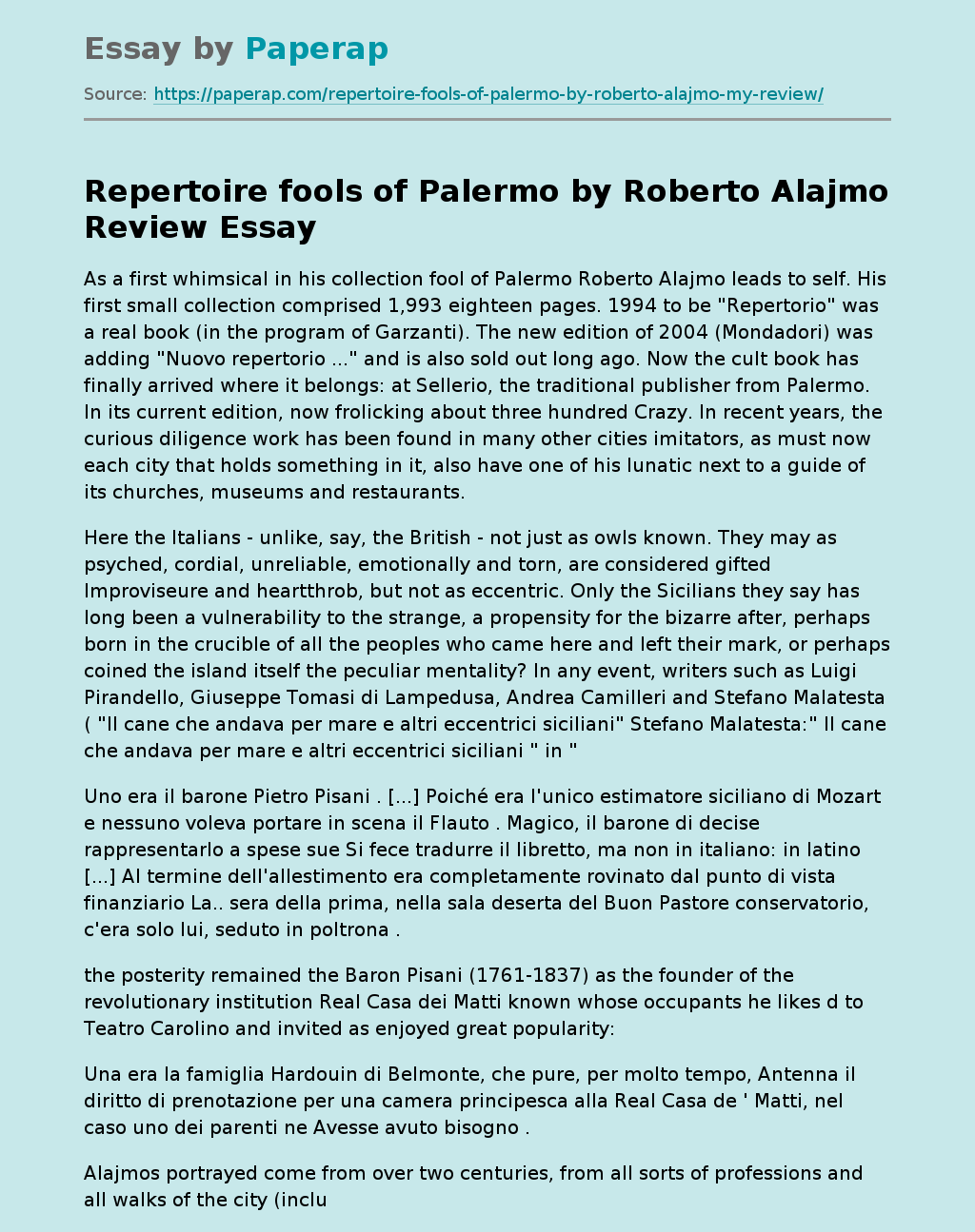 Repertoire Fools Of Palermo By Roberto Alajmo  Review
