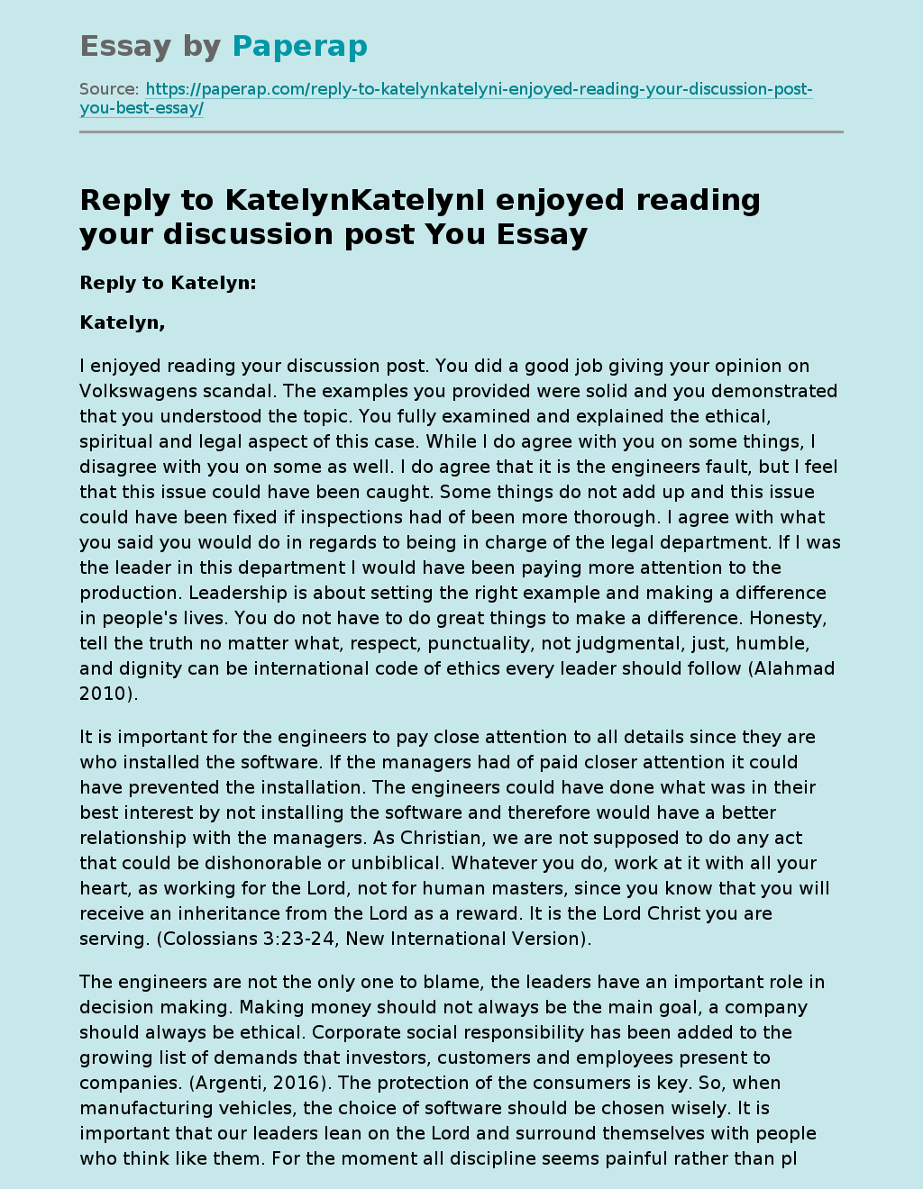 Reply to KatelynKatelynI enjoyed reading your discussion post You