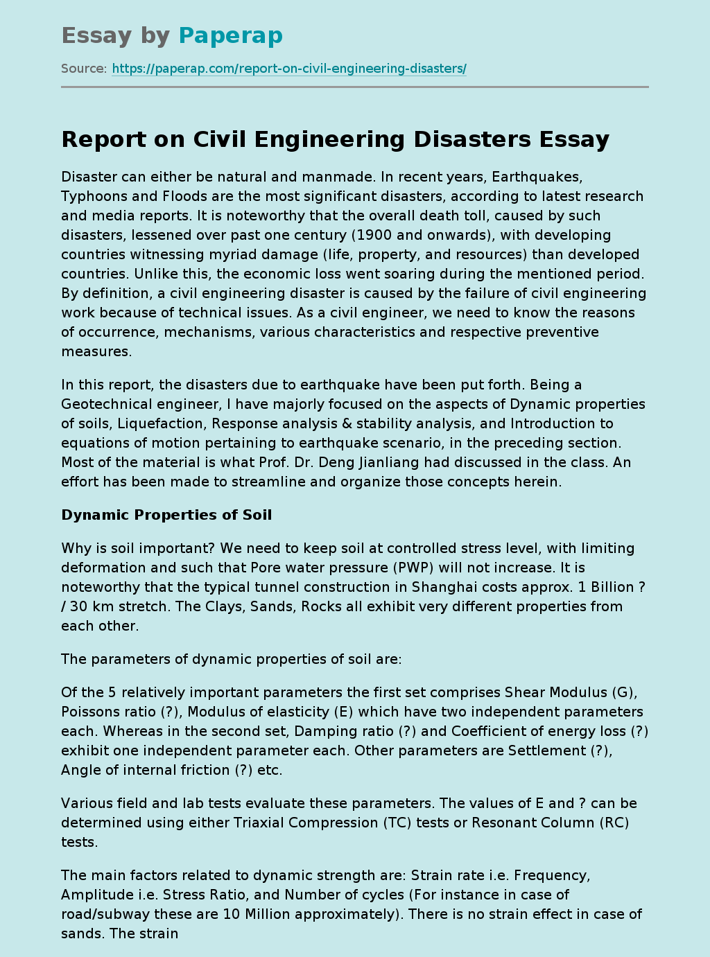 Report on Civil Engineering Disasters