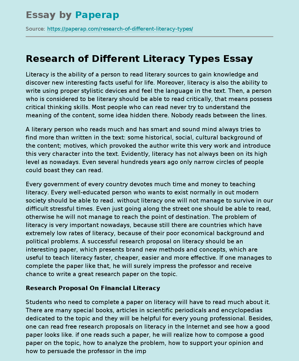 Research of Different Literacy Types