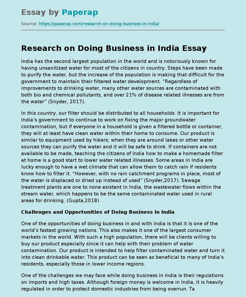 Research on Doing Business in India