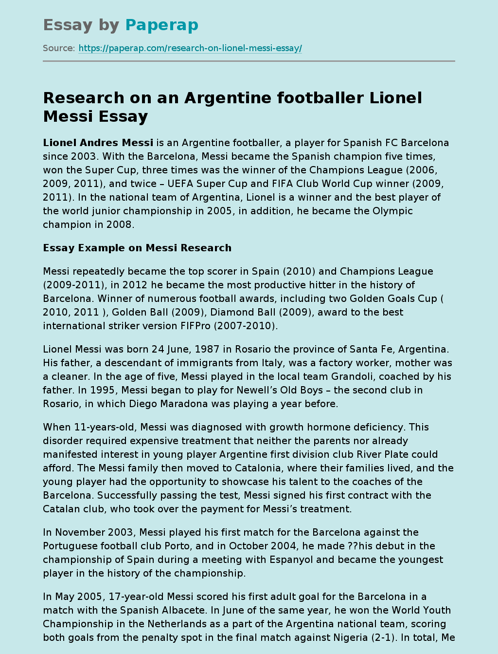Research on an Argentine footballer Lionel Messi
