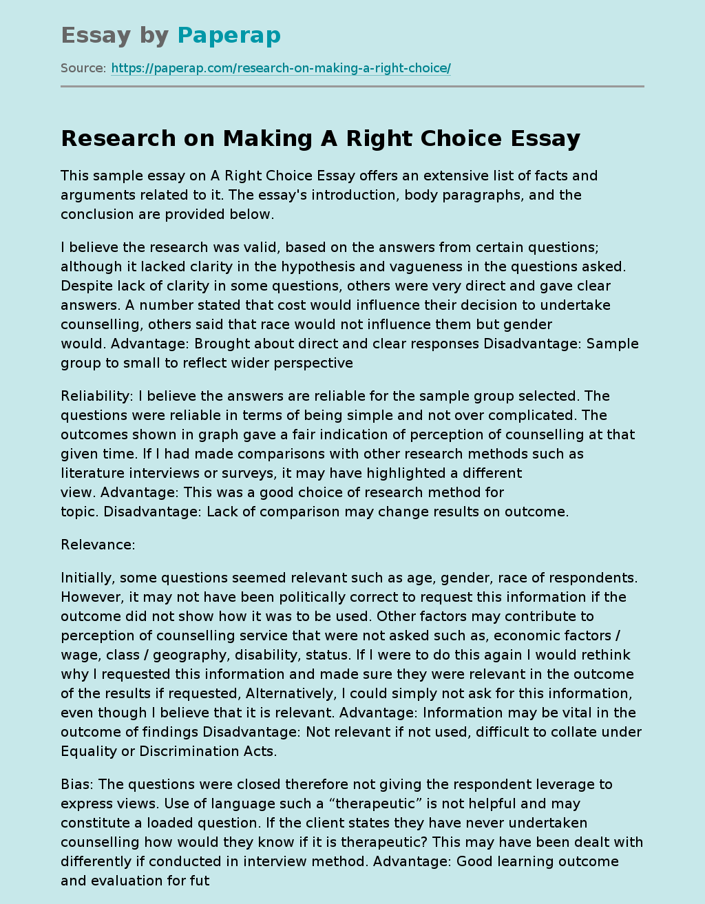 Research on Making A Right Choice