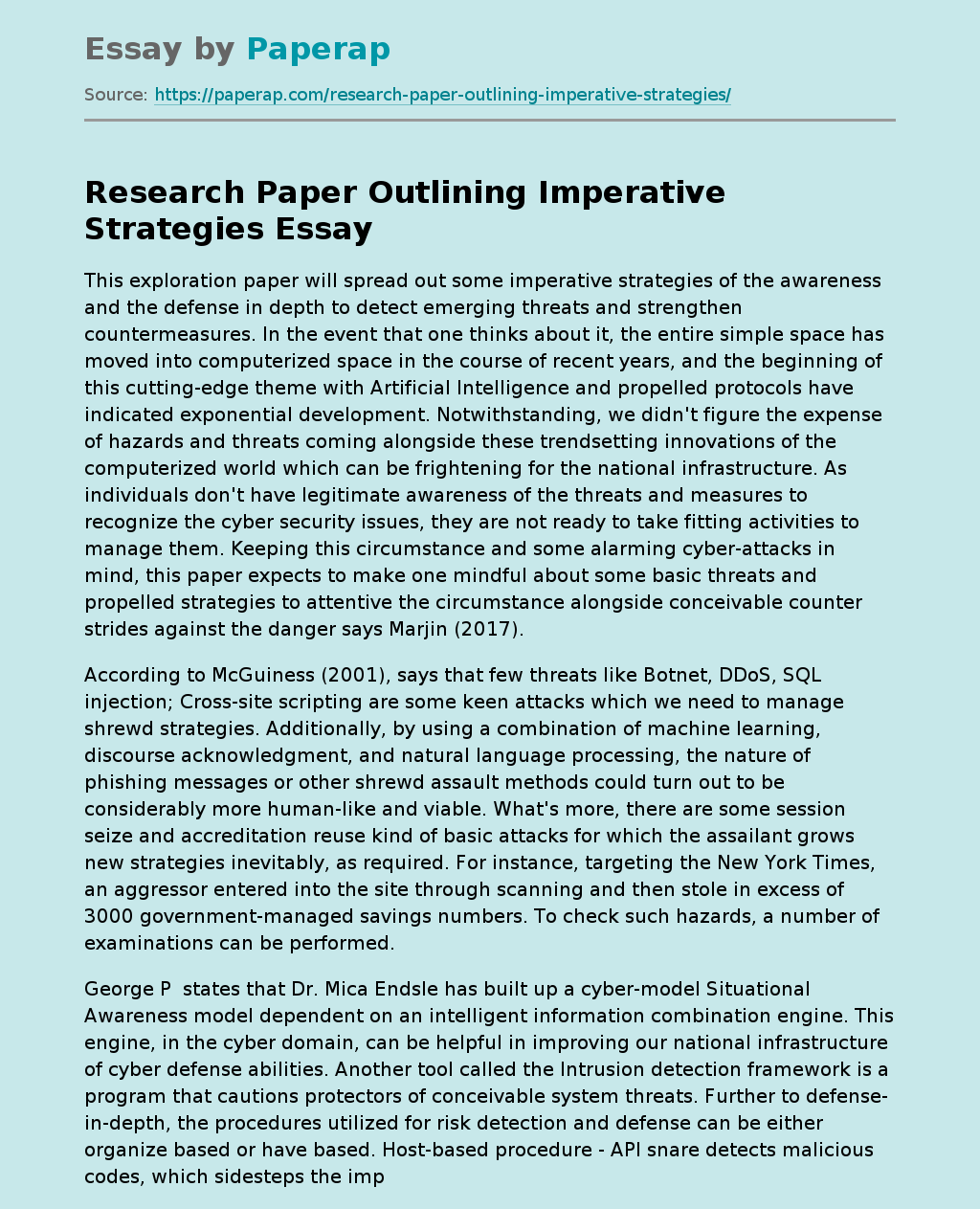 Research Paper Outlining Imperative Strategies