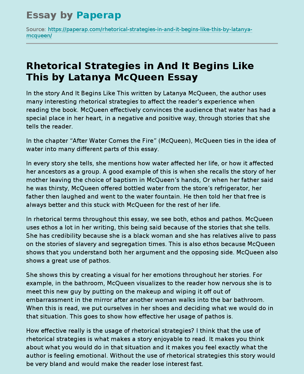 Rhetorical Strategies in And It Begins Like This by Latanya McQueen