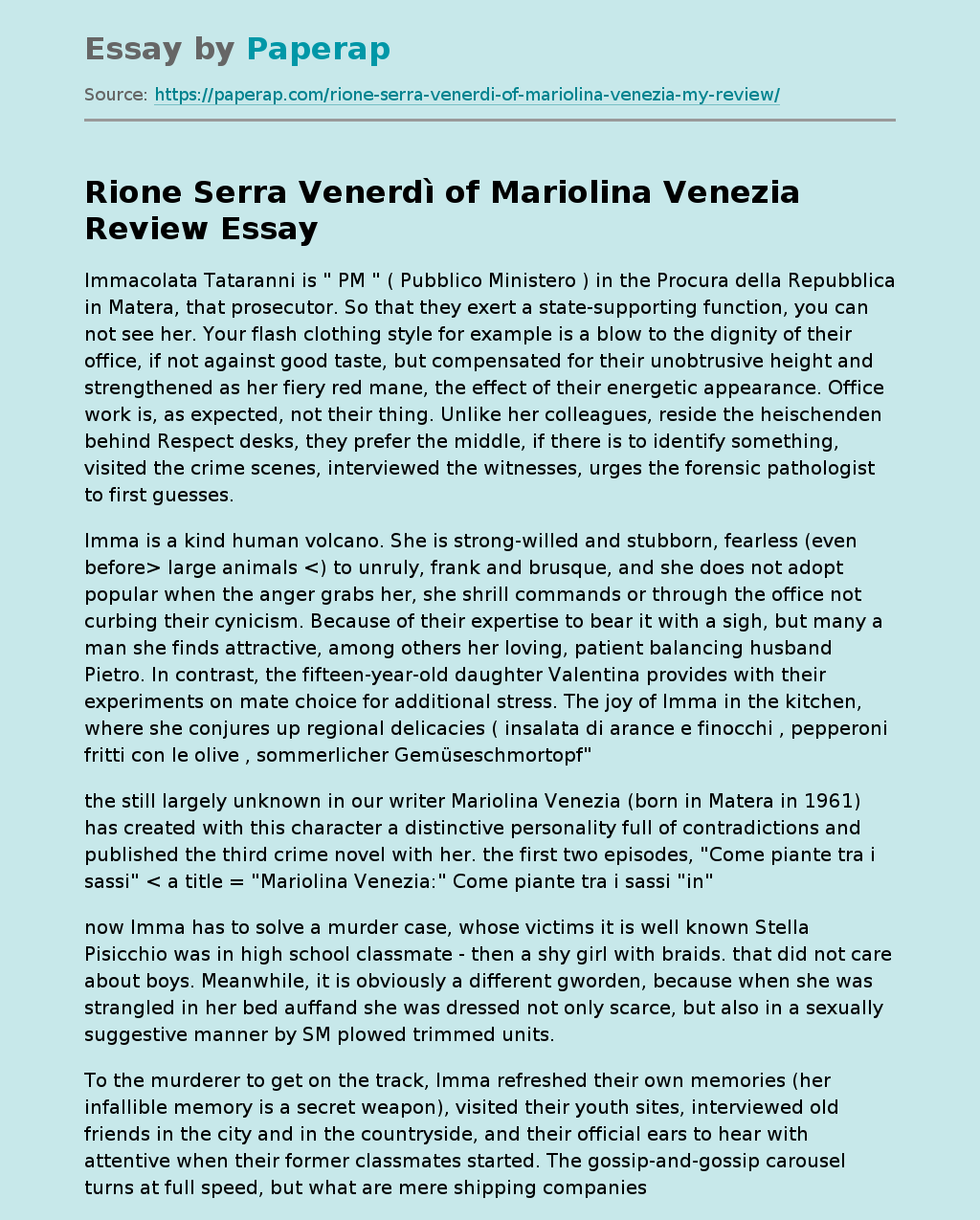 Rione Serra Venerdì of Mariolina Venezia Review