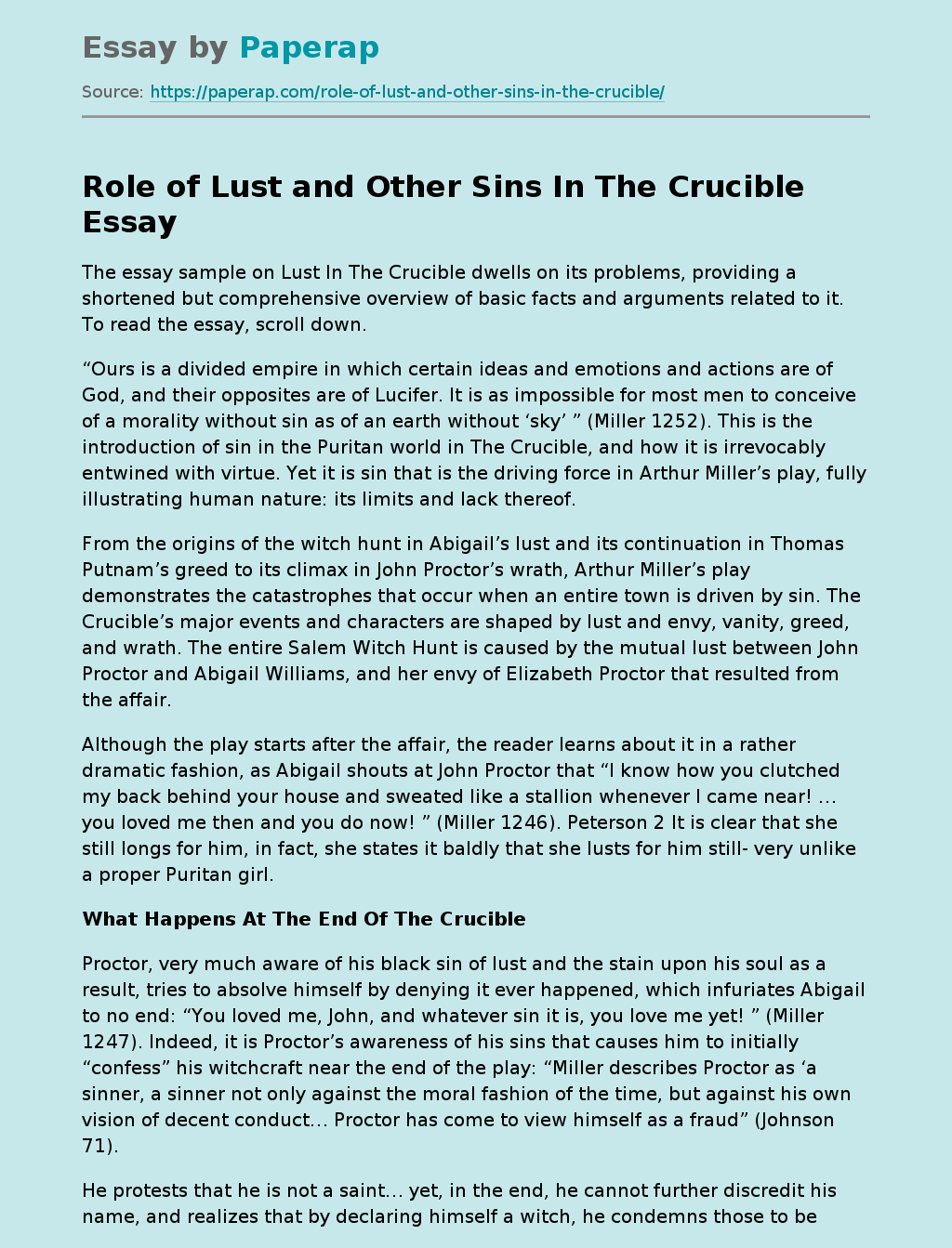 Role of Lust and Other Sins In The Crucible