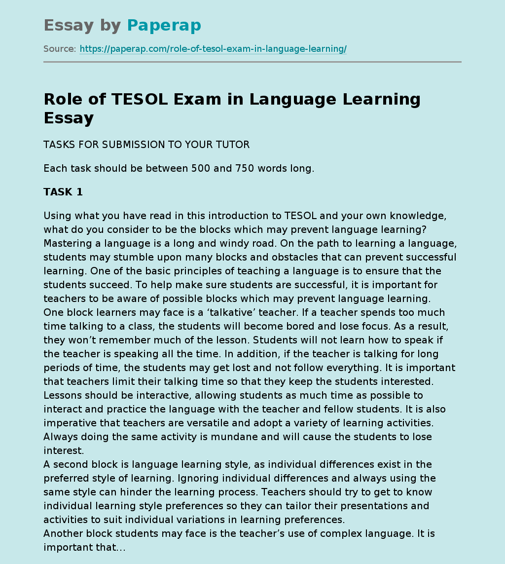 Role of TESOL Exam in Language Learning