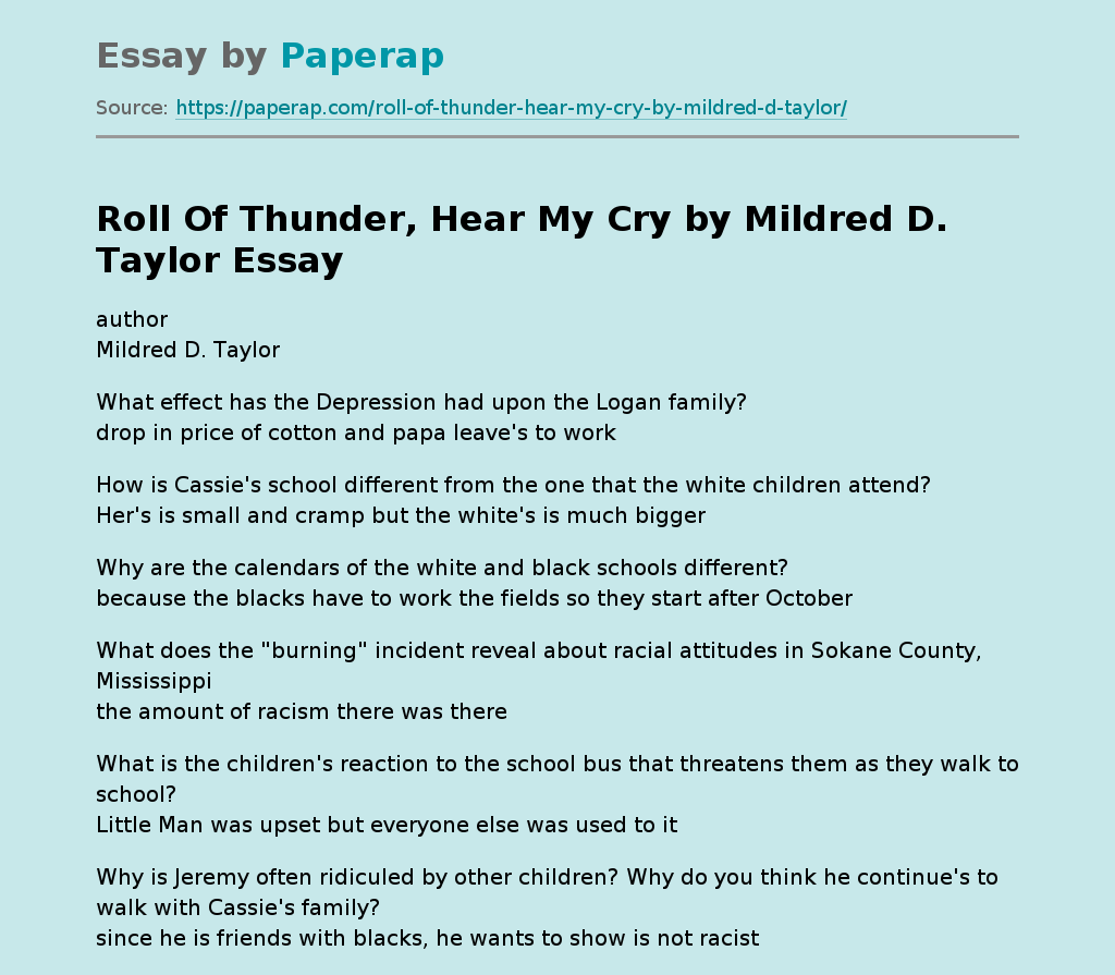 Roll Of Thunder, Hear My Cry by Mildred D. Taylor