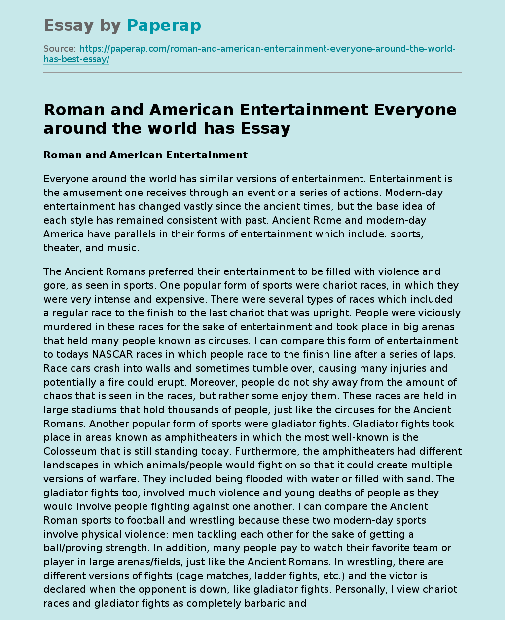 Roman and American Entertainment