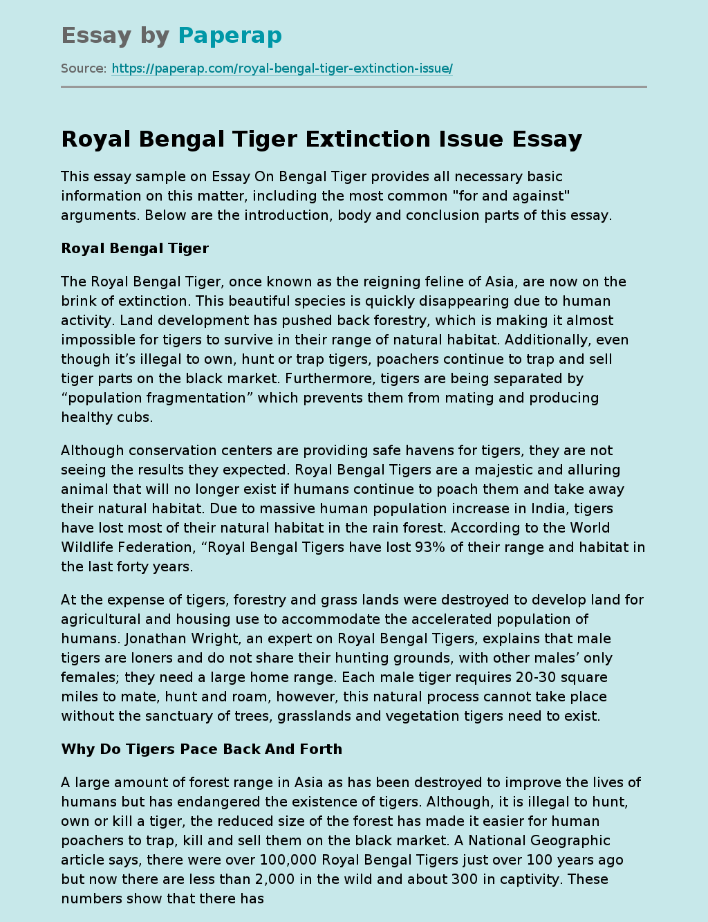 Royal Bengal Tiger Extinction Issue