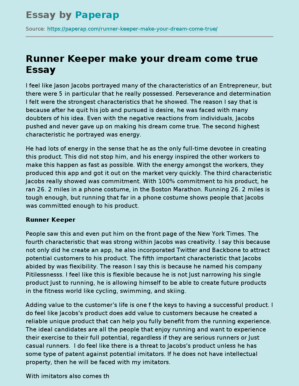 Runner Keeper make your dream come true
