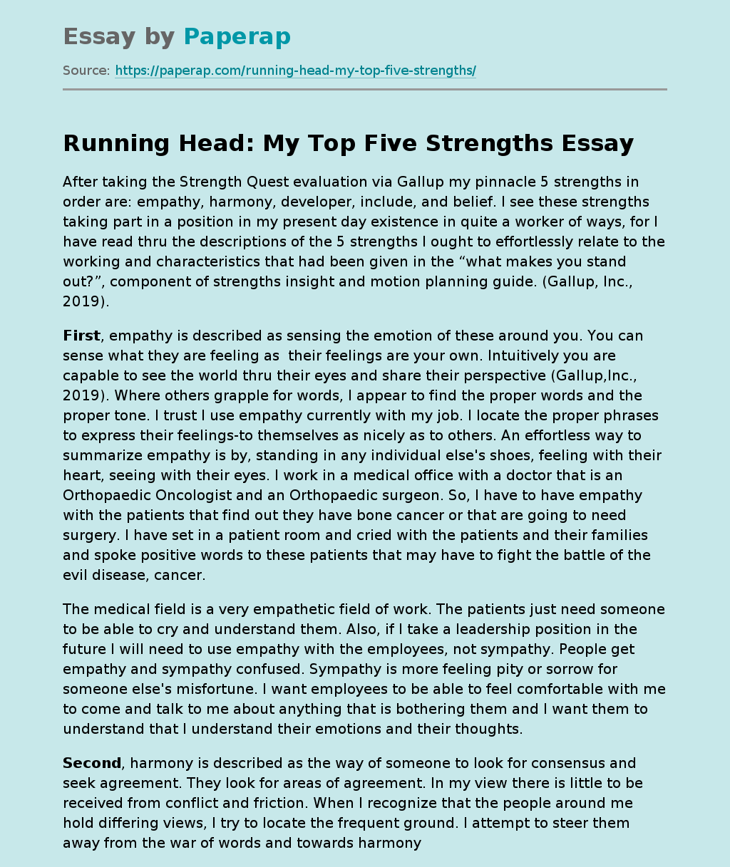Running Head: My Top Five Strengths