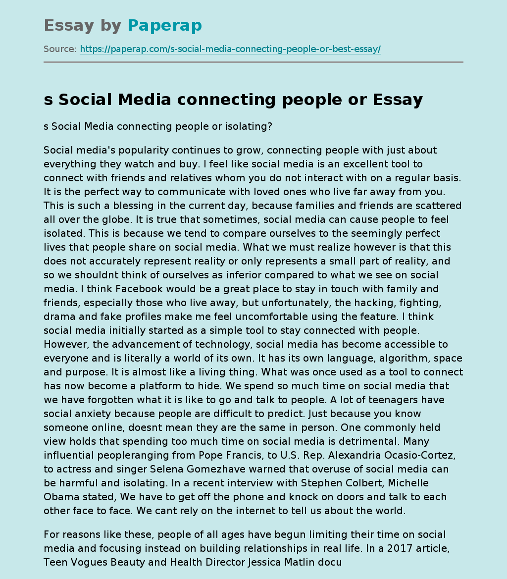 s Social Media connecting people or