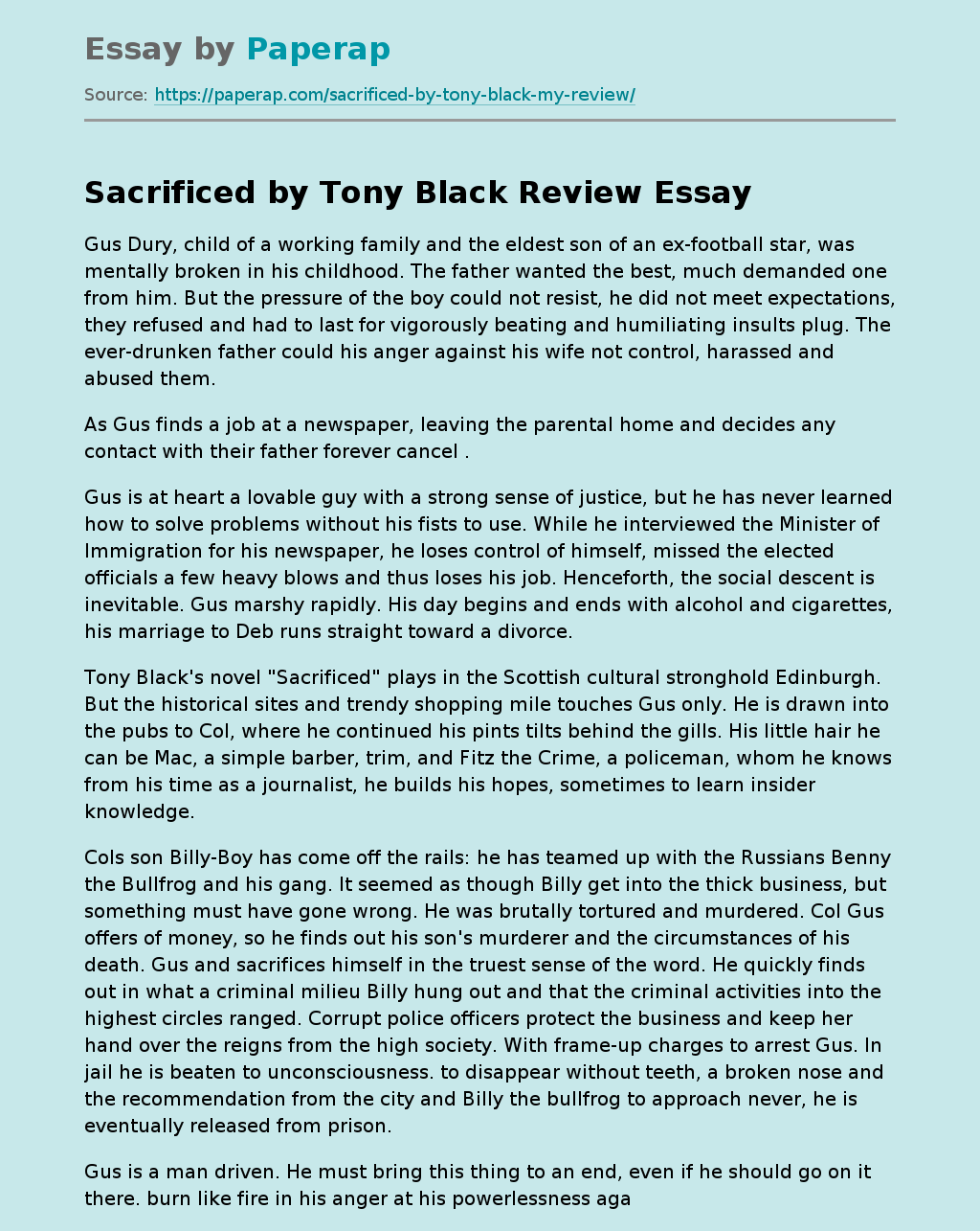 Novel "Sacrificed" by Tony Black