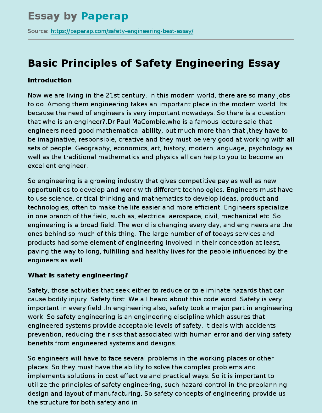 Basic Principles of Safety Engineering