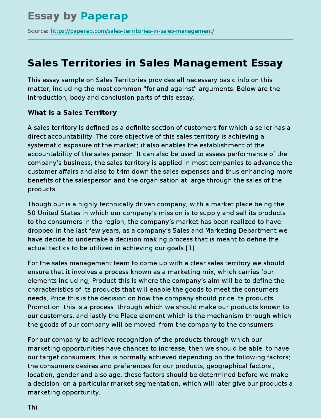 case study on sales territory