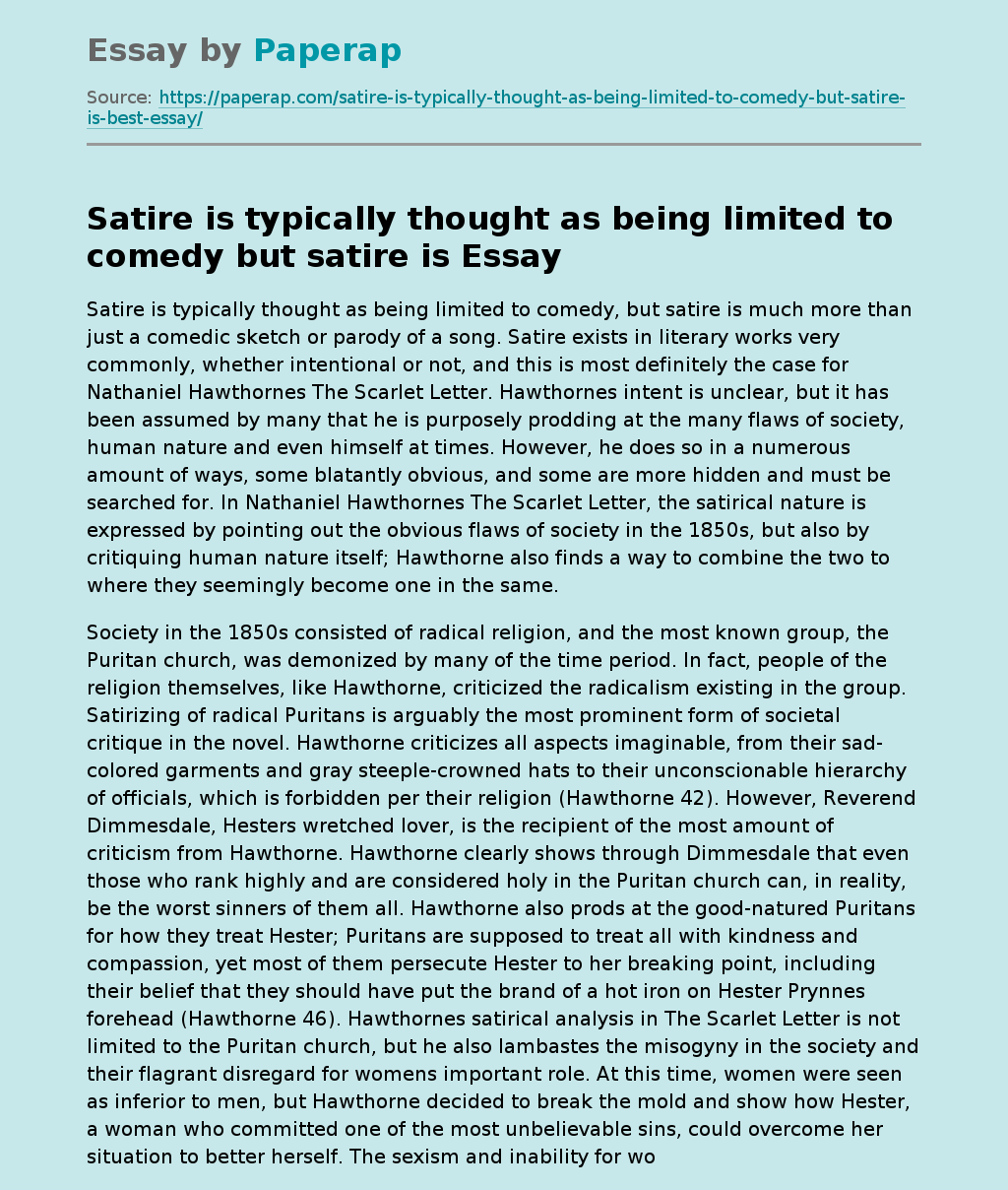 Satire in The Scarlet Letter by Nathaniel Hawthorne