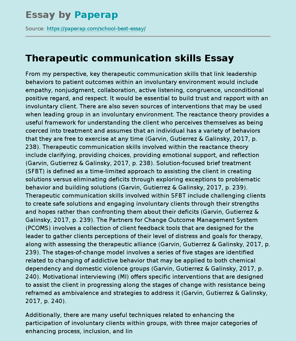 The Therapeutic Communication Skills