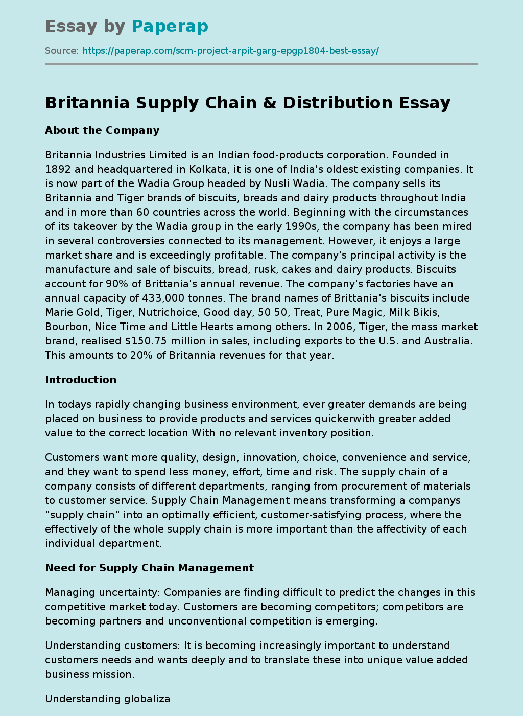 Britannia Supply Chain & Distribution