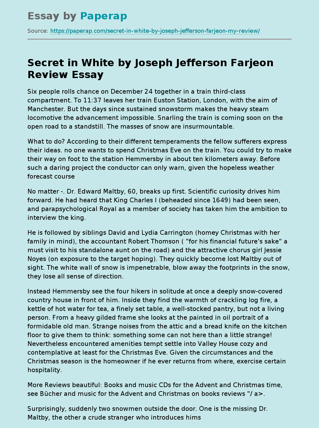 Secret in White by Joseph Jefferson Farjeon Review
