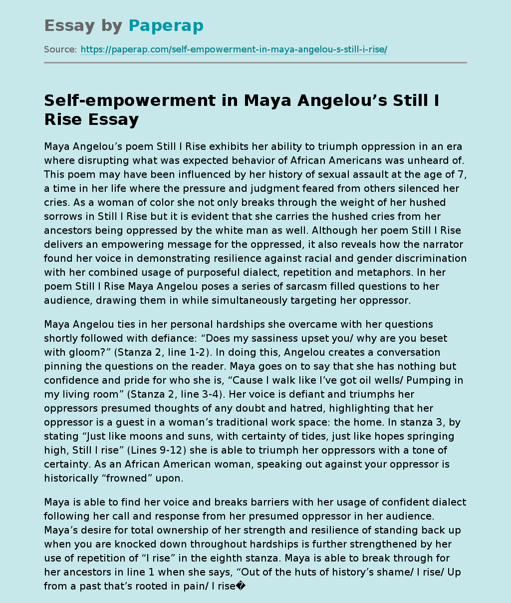Self-empowerment in Maya Angelou’s Still I Rise