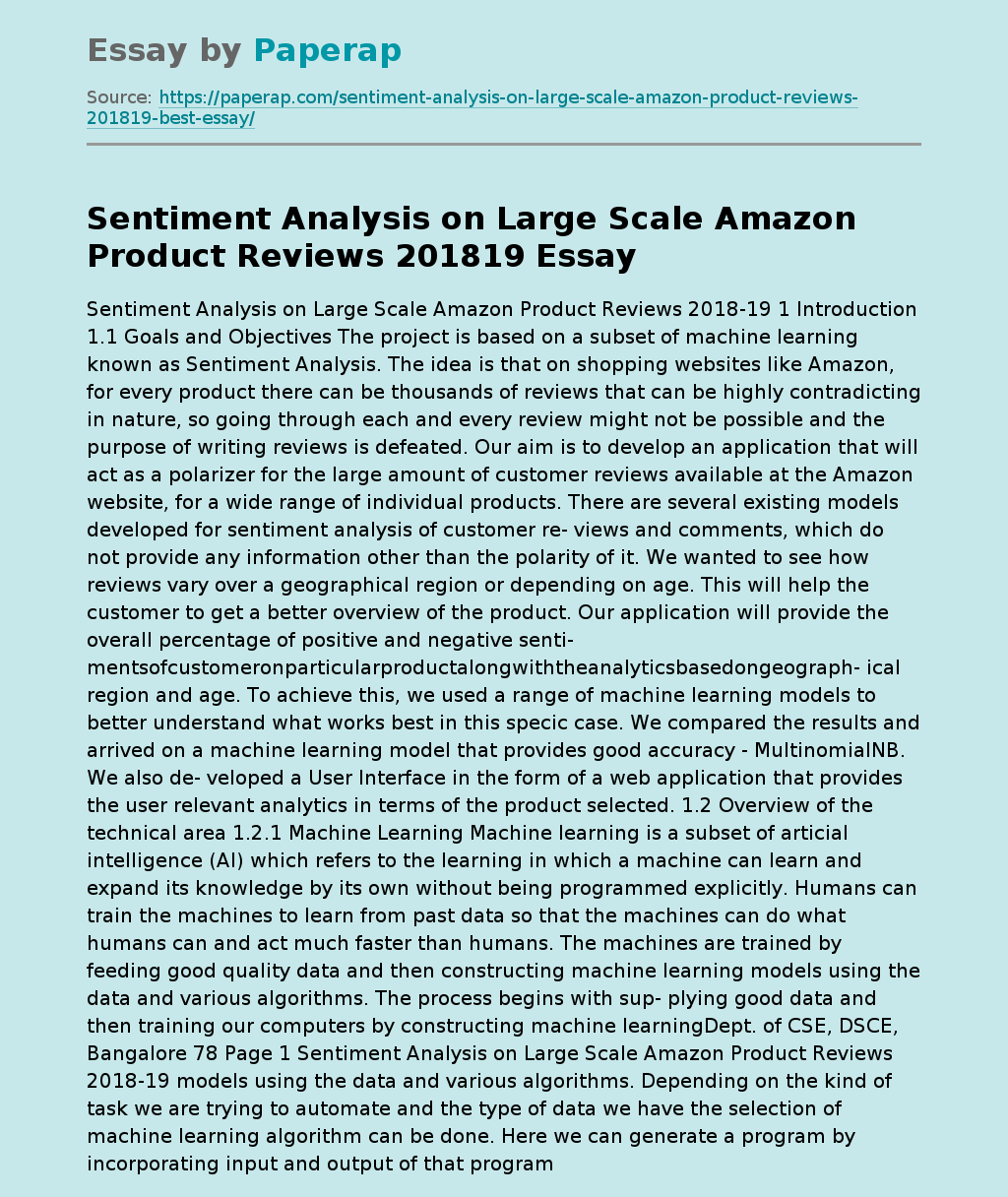 Sentiment Analysis on Large Scale Amazon Product Reviews