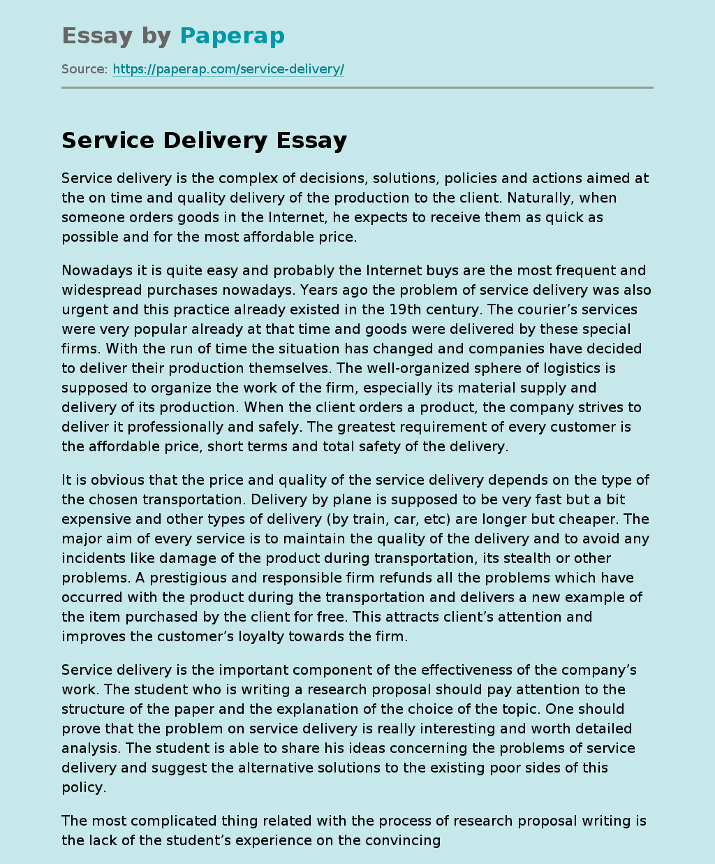 what is service delivery essay