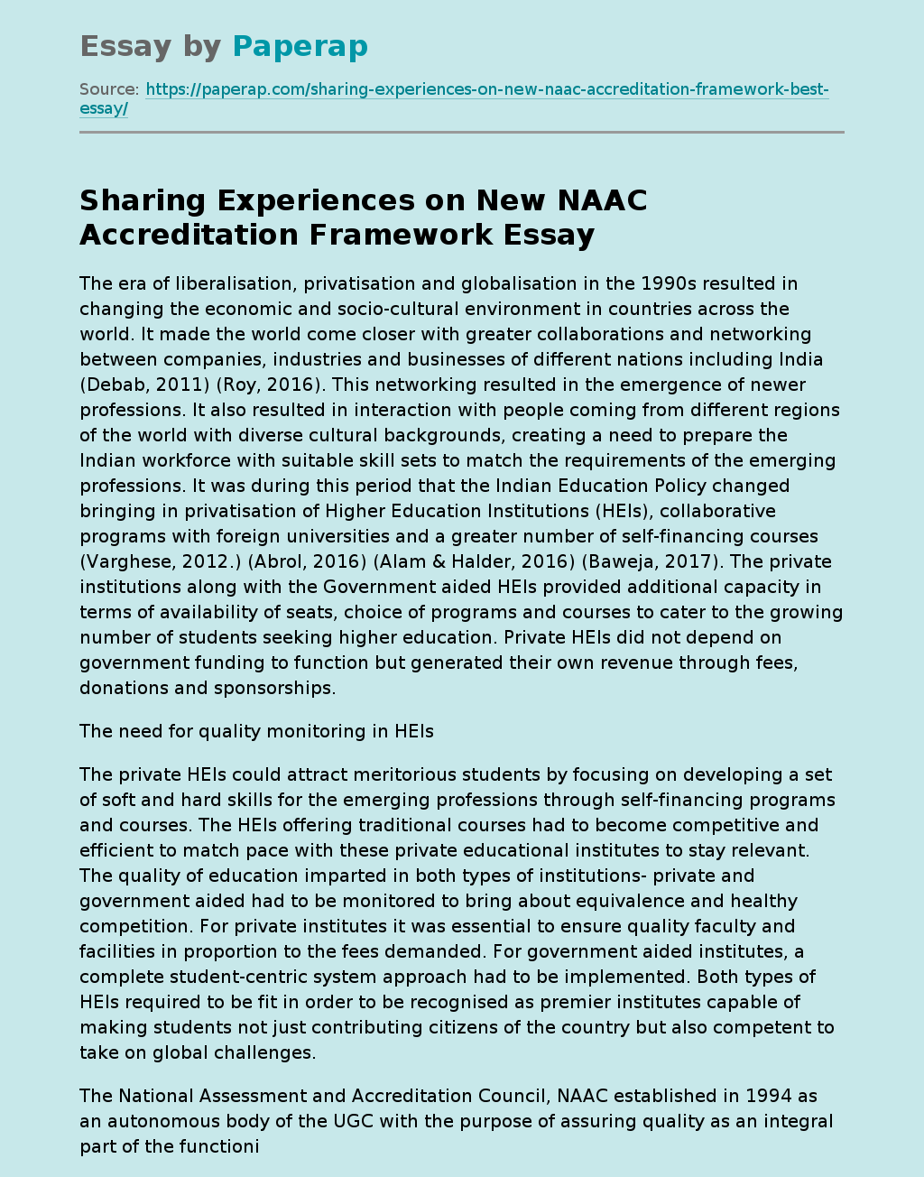 Sharing Experiences on New NAAC Accreditation Framework