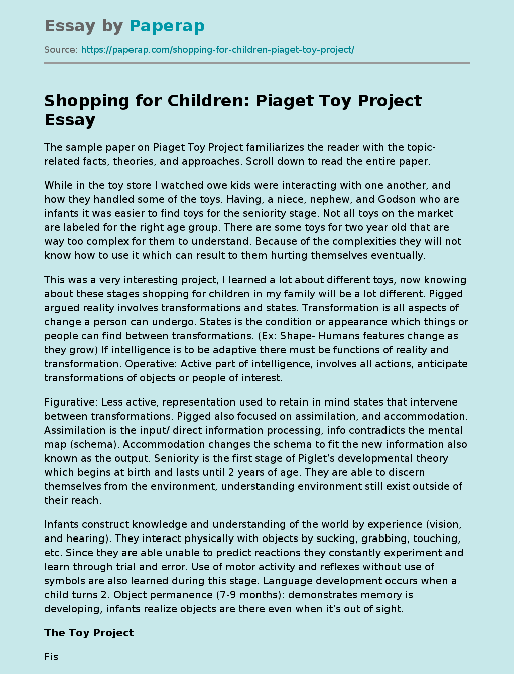 Shopping for Children: Piaget Toy Project