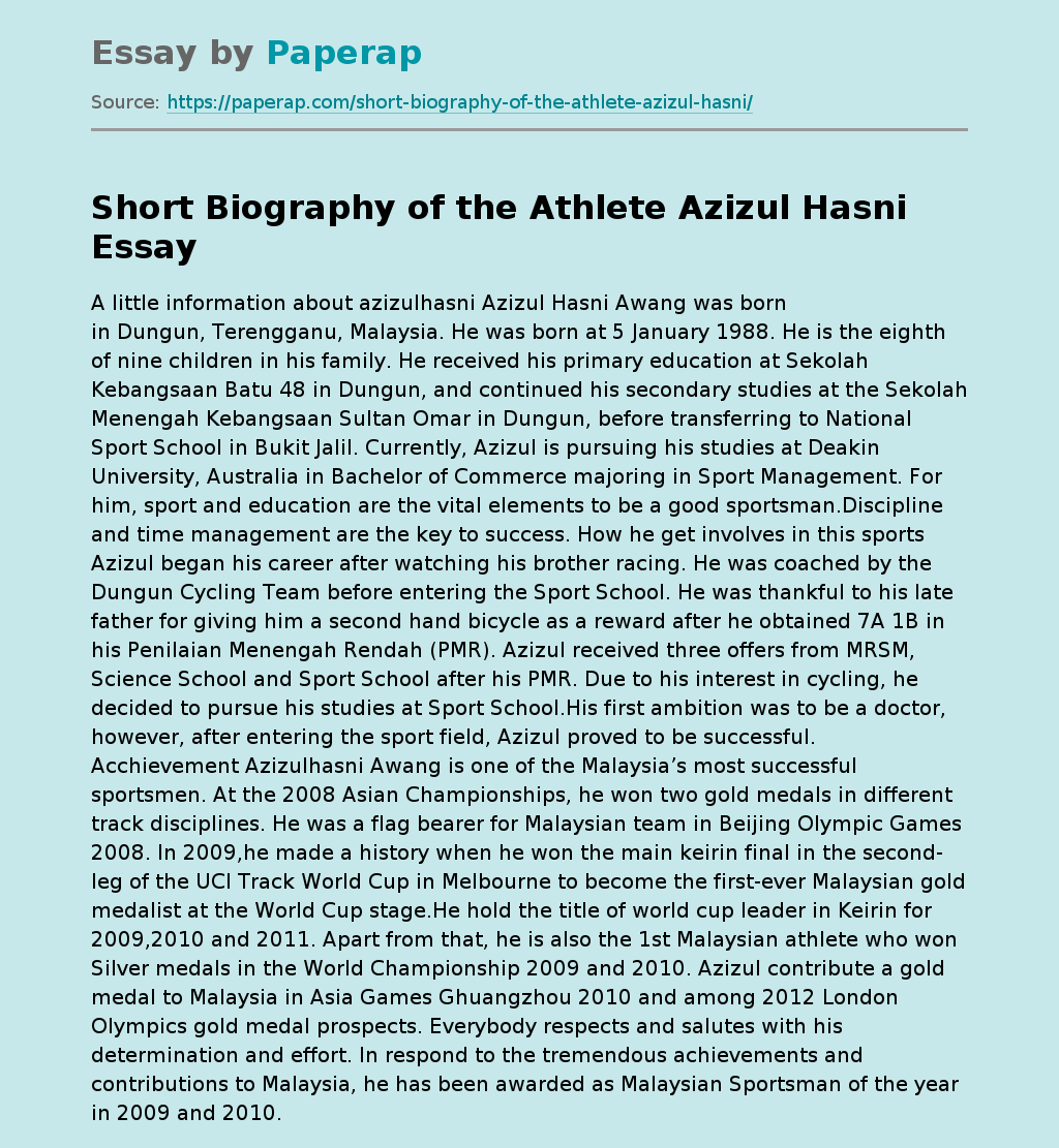 Short Biography of the Athlete Azizul Hasni