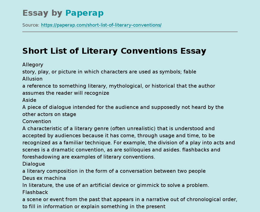 Short List of Literary Conventions