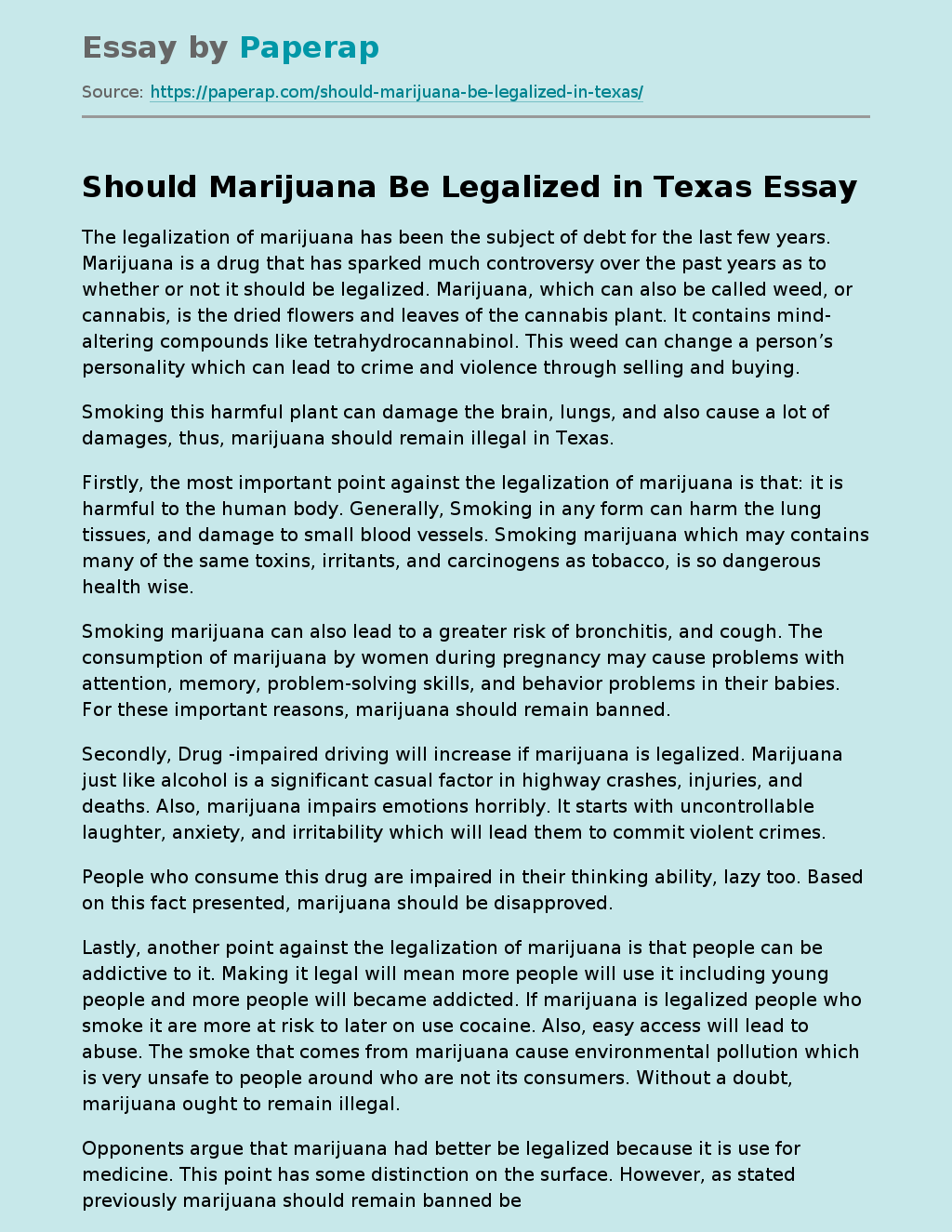 Should Marijuana Be Legalized in Texas