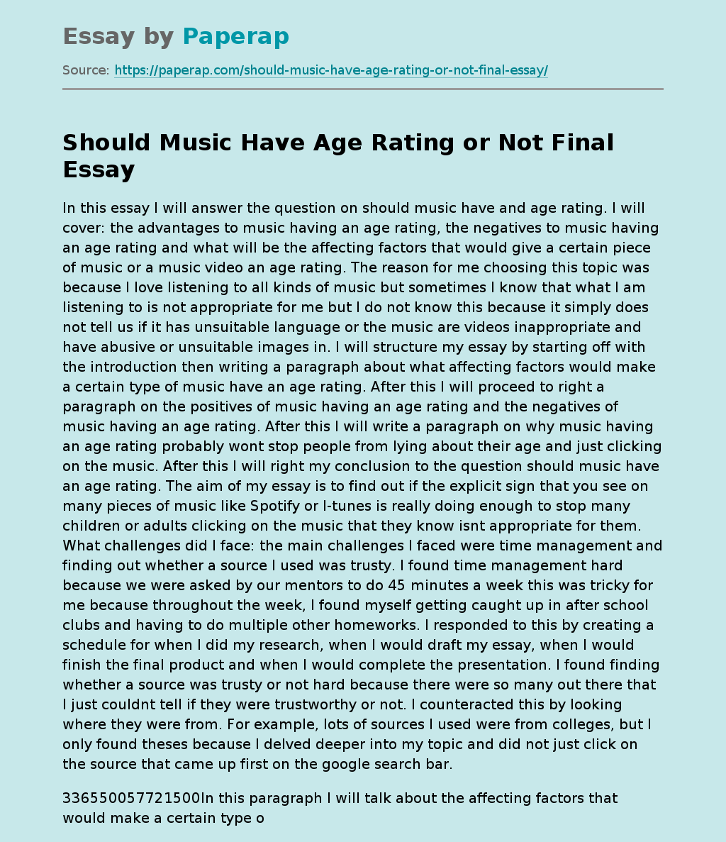Should Music Have Age Rating or Not Final