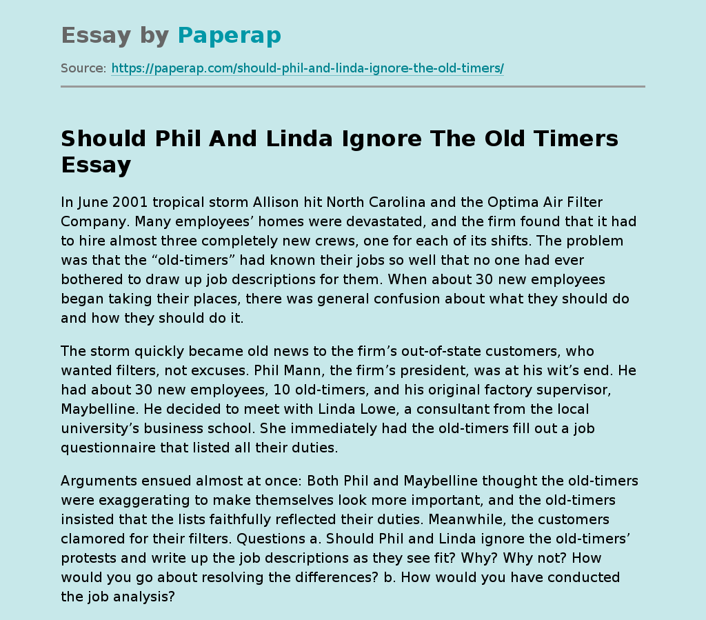 Should Phil And Linda Ignore The Old Timers