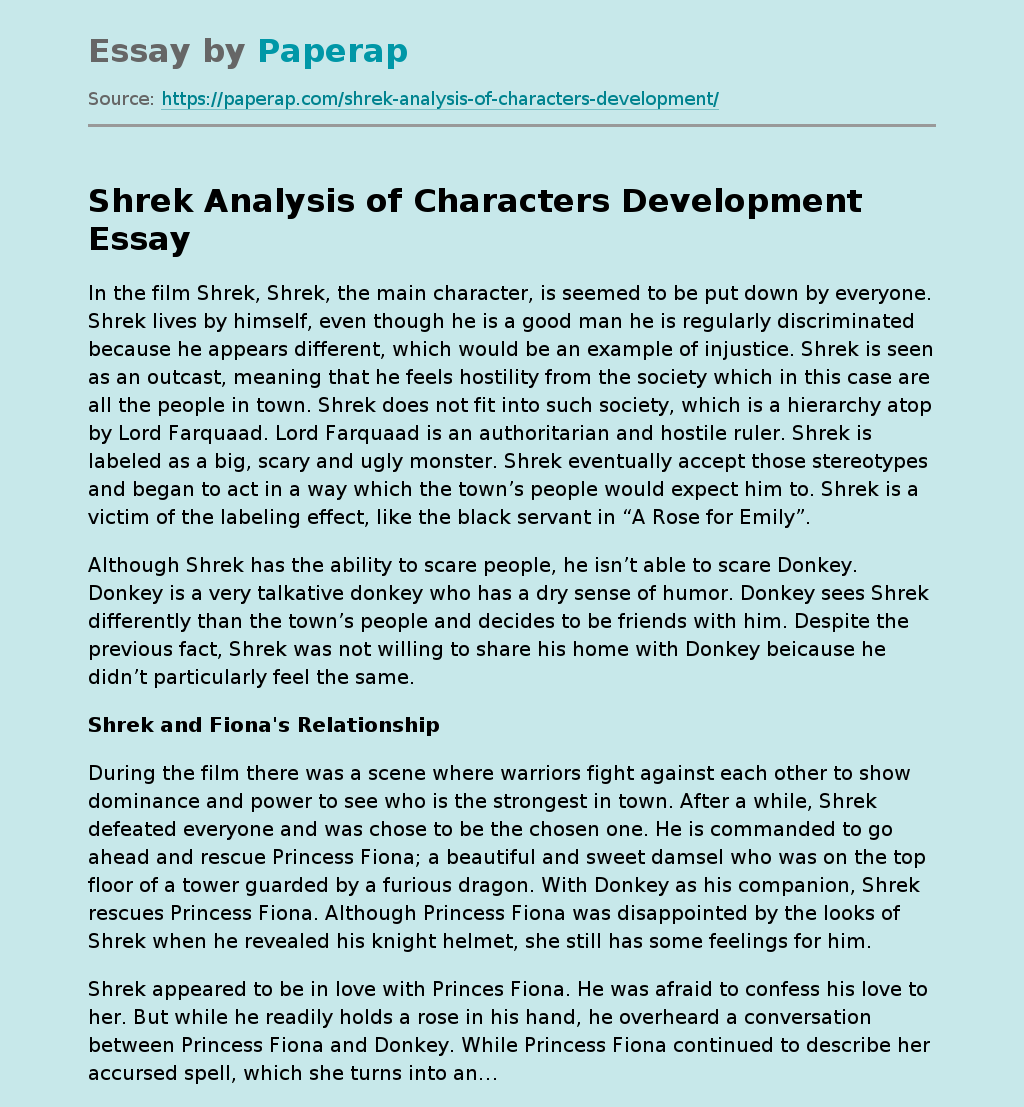 Shrek Analysis of Characters Development