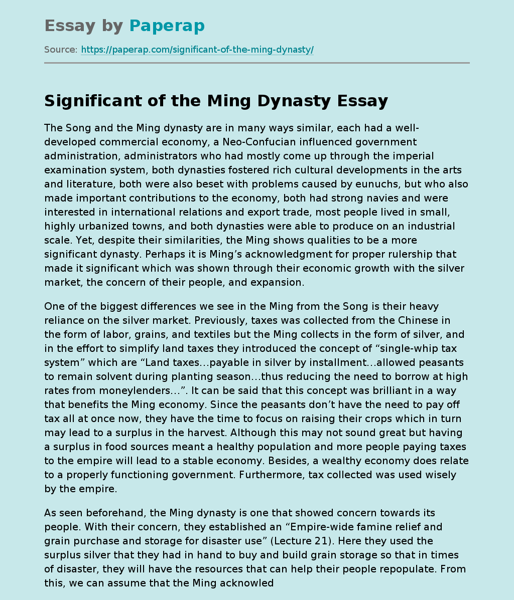 Significant of the Ming Dynasty