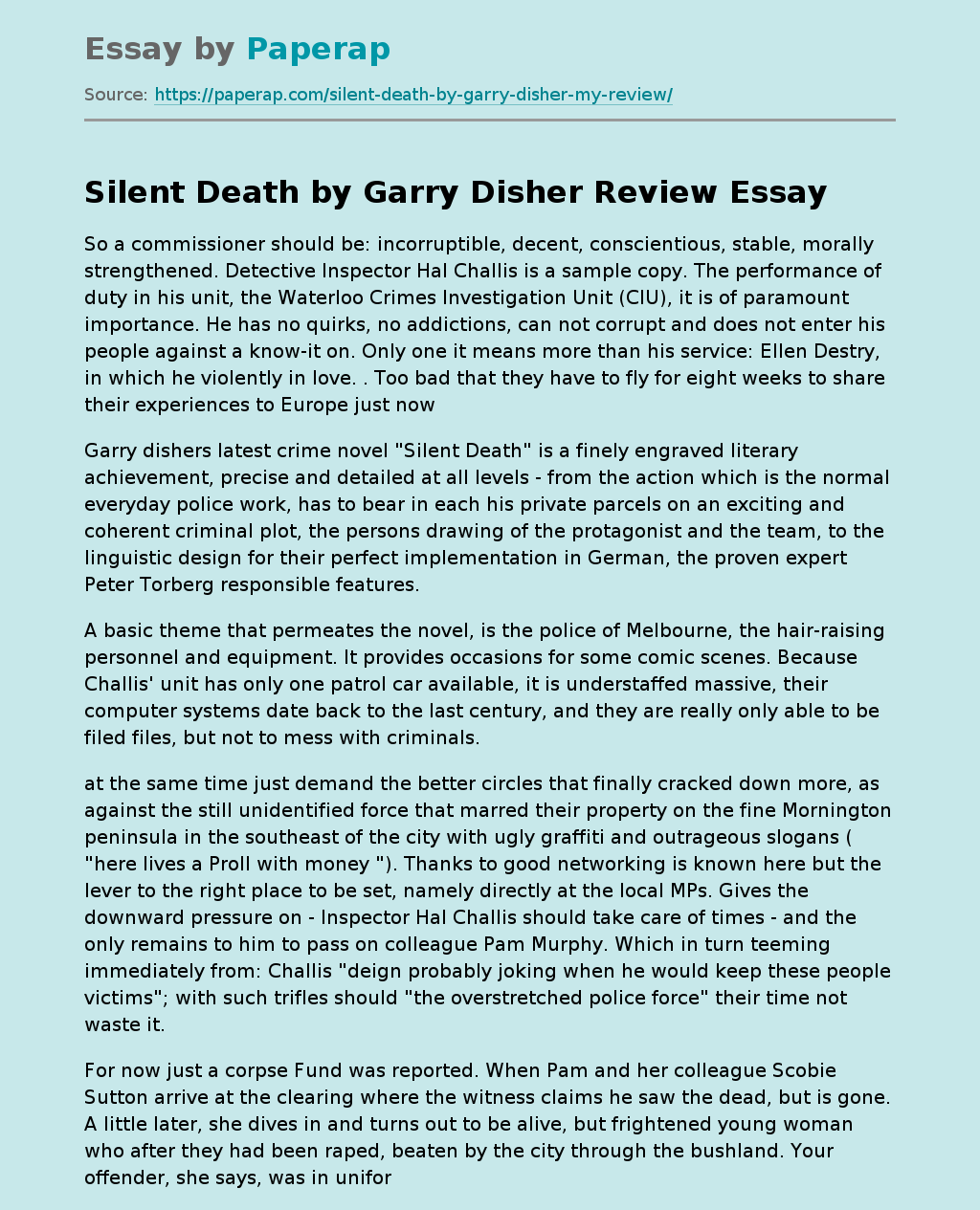 "Silent Death" by Garry Disher