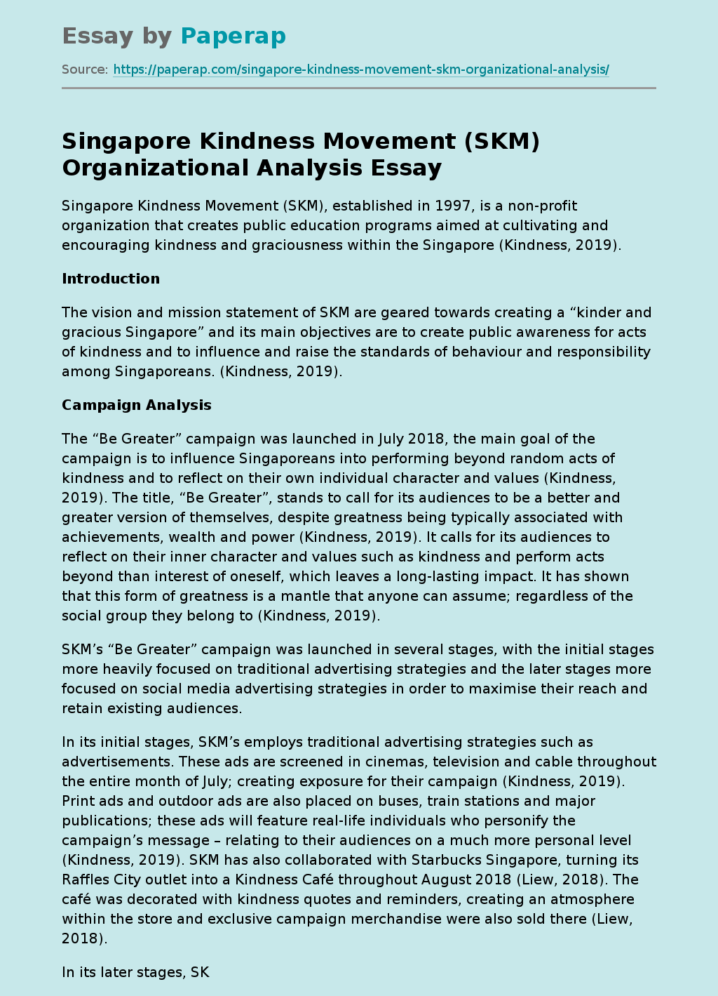 Singapore Kindness Movement (SKM) Organizational Analysis