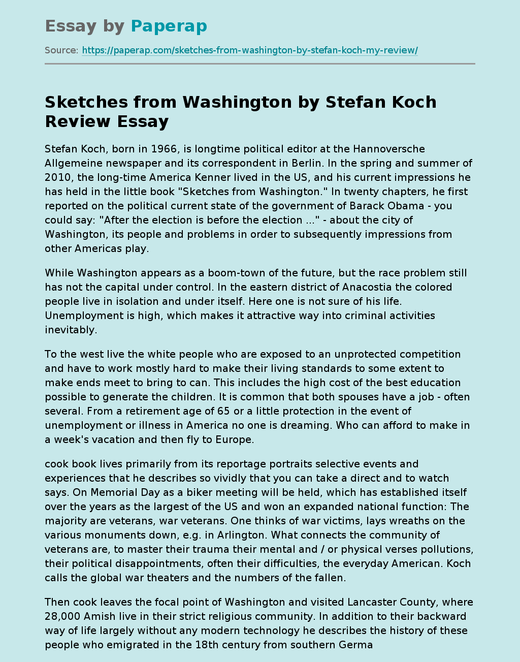 Sketches from Washington by Stefan Koch Review